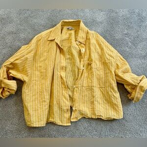 Madewell Cropped Yellow Ling Sleeve Striped Button-Up Shirt
